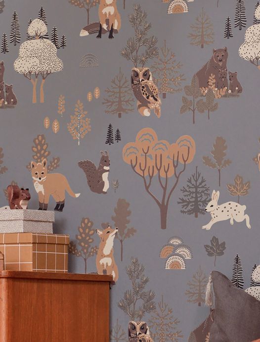 Animal Wallpaper Wallpaper Deep Forest blue grey Room View