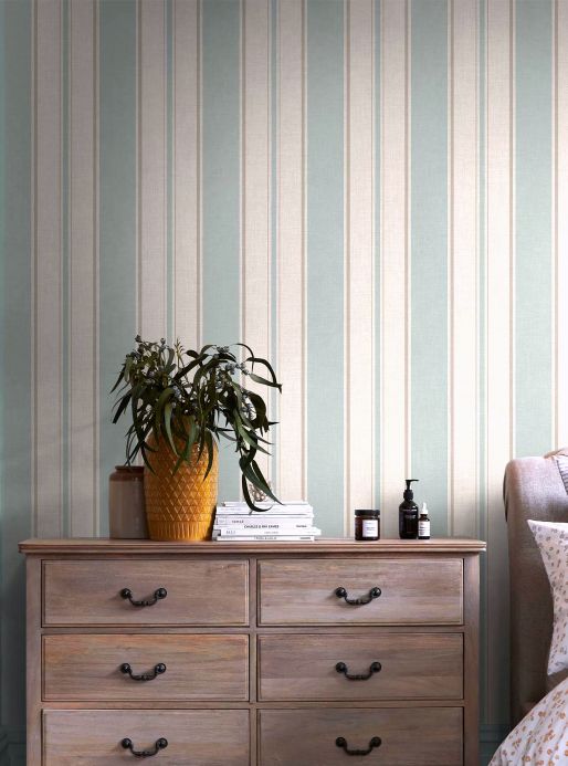Striped Wallpaper Wallpaper Suro light pastel turquoise Room View