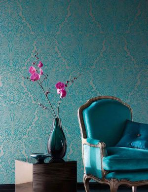 Wallpaper Perun turquoise blue Room View