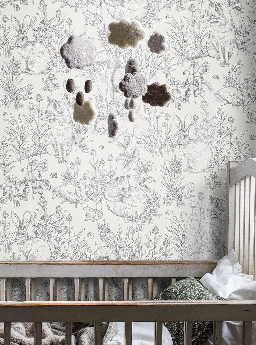 Animal Wallpaper Wallpaper Sumi grey white Room View
