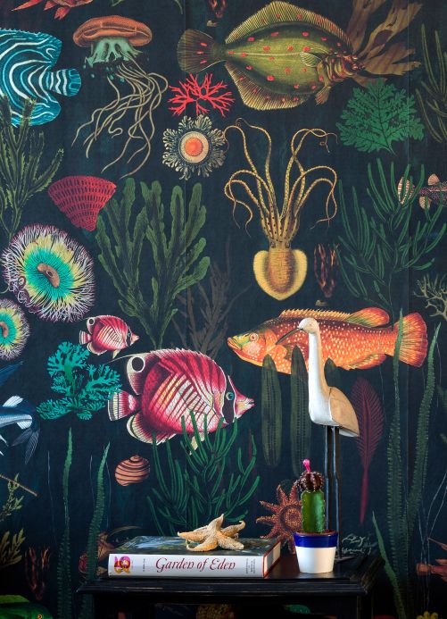 Papier peint avec des poissons Photo murale Oceania anthracite Vue pièce