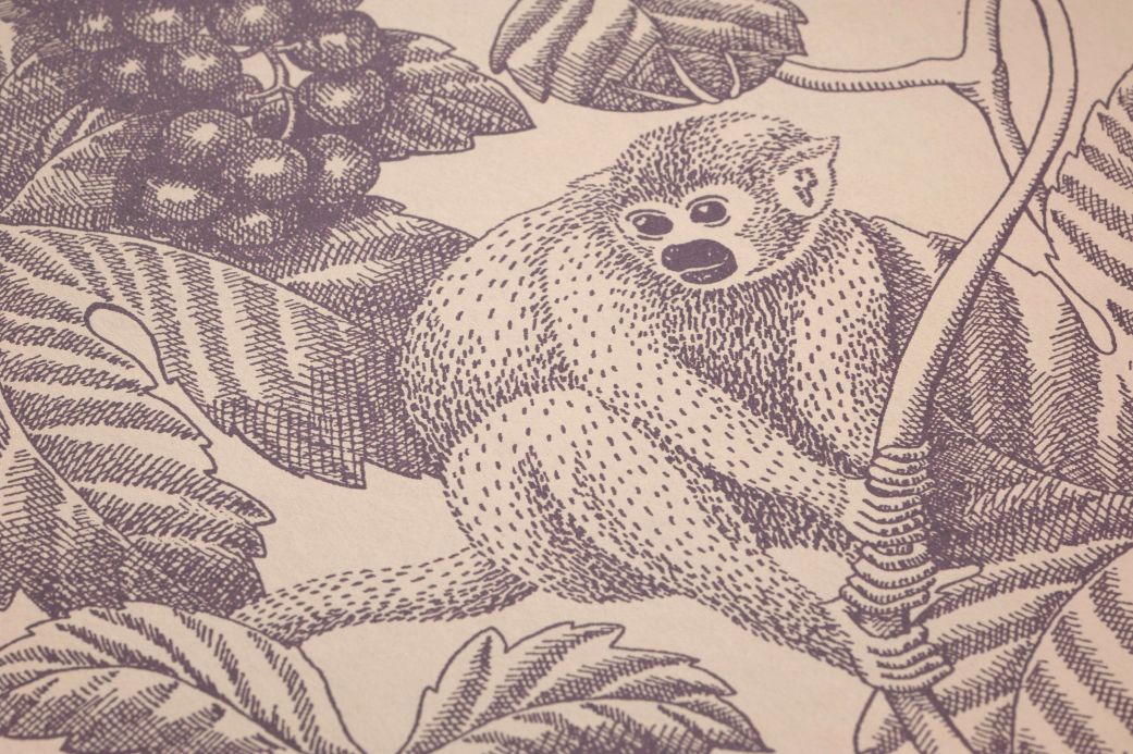 Carta da parati con scimmie Carta da parati Grape Thief violetto cremisi Visuale dettaglio