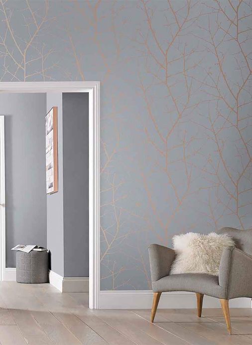 Papel pintado botánico Papel pintado Tabora gris claro Ver habitación
