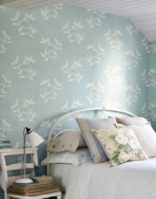 Bird Wallpaper Wallpaper Greta pastel light blue Room View