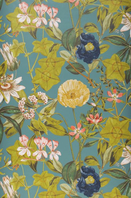 Styles Wallpaper Passiflora turquoise blue Roll Width