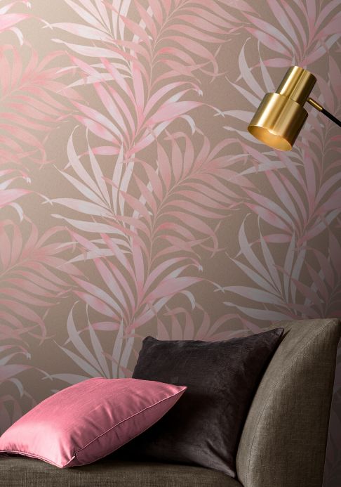 Papel de parede botânico Papel de parede Paradiso rosa claro Ver quarto