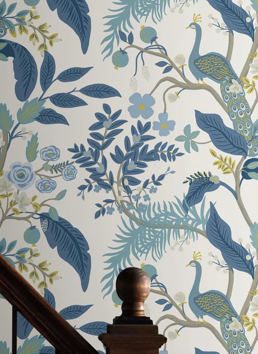 Designer Wallpaper Peacock Tree pastel blue Room View