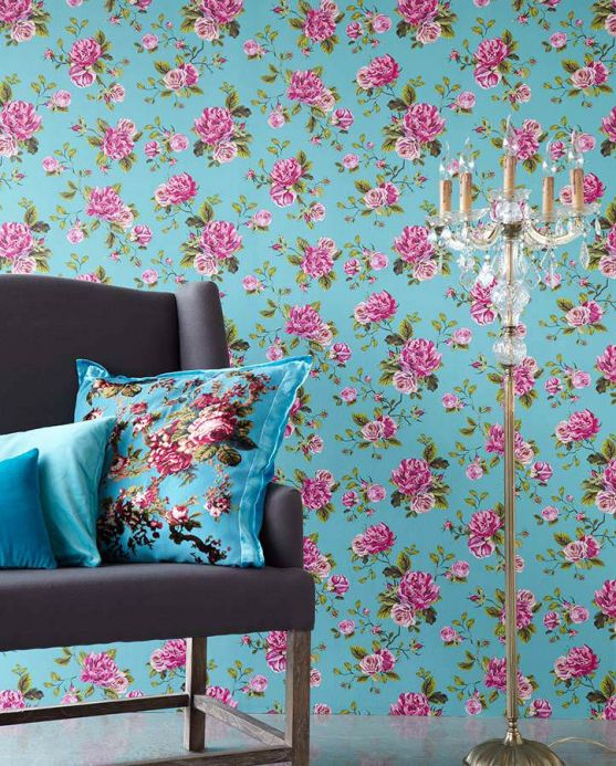 Archiv Wallpaper Isabelle turquoise Room View