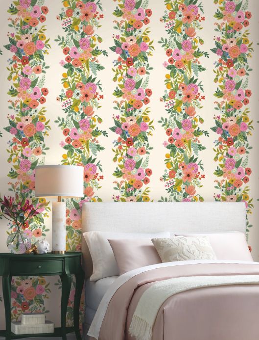 Striped Wallpaper Wallpaper Trellis Garden shades of pink Room View