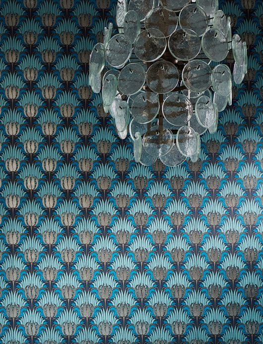 Art Nouveau Wallpaper Wallpaper Tulip and Bird grey blue Room View