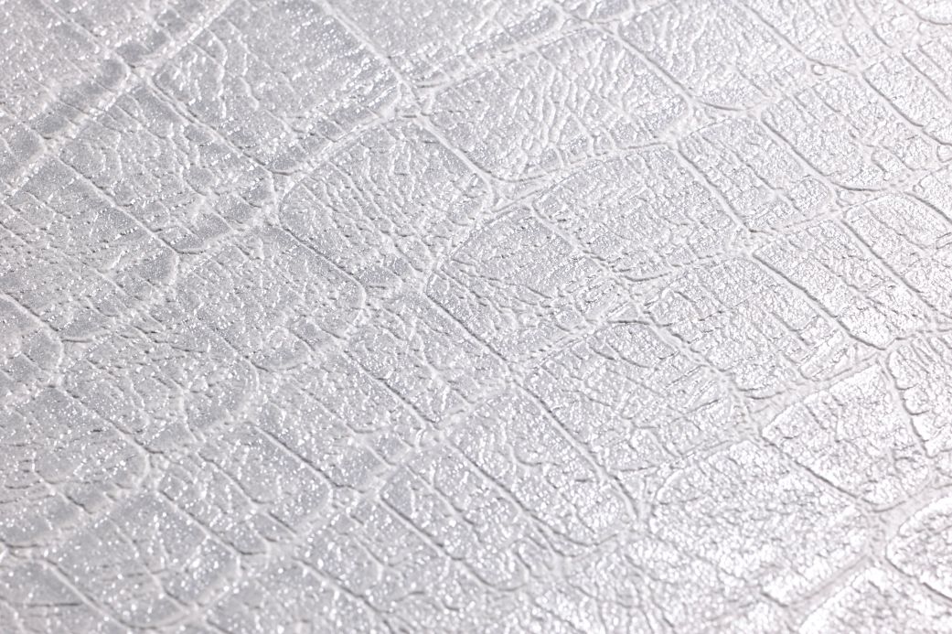 Faux Leather Wallpaper Wallpaper Reptile 01 white aluminium Detail View
