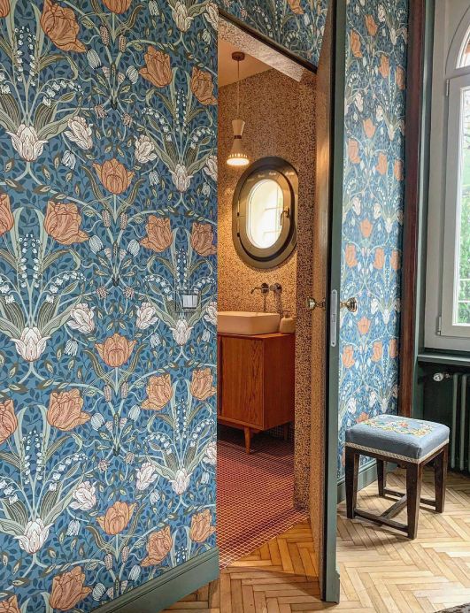 Papel pintado Art Nouveau Papel pintado Anita azul pichón Ver habitación