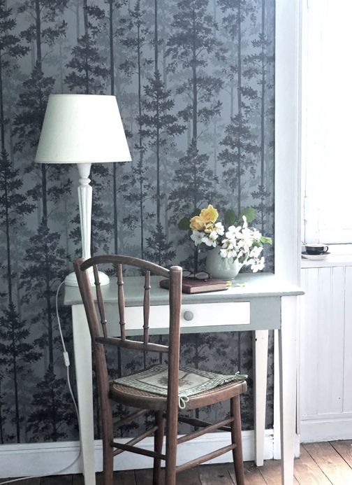 Papel pintado botánico Papel pintado Valira tonos de gris Ver habitación