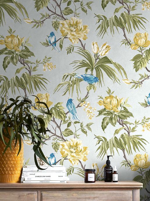 Bird Wallpaper Wallpaper Belinda grey white Room View
