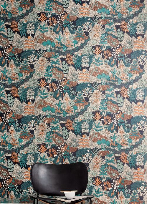 Black Wallpaper Wallpaper Tammi mint turquoise Room View