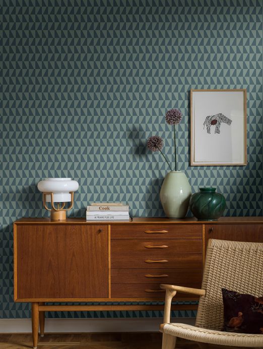 Geometric Wallpaper Wallpaper Balder grey blue Room View