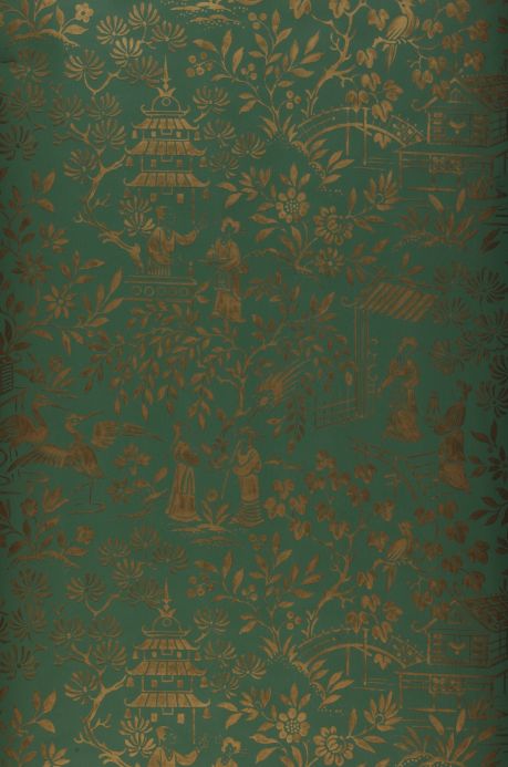 Papier peint oriental Papier peint Zen Garden vert patine Largeur de lé