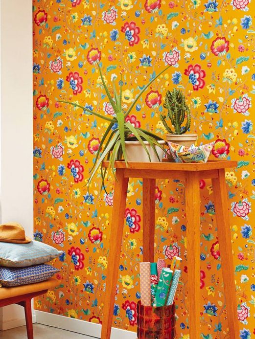 Papel pintado floral Papel pintado Belisama amarillo maíz Ver habitación