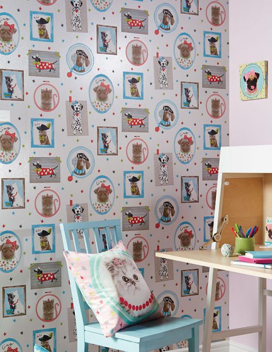 Archiv Wallpaper Dogs and Cats turquoise blue Room View