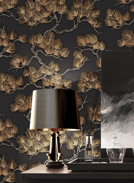 Oriental Wallpaper Wallpaper Sagano anthracite grey Room View