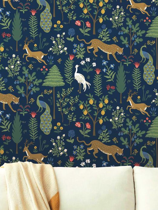 Animal Wallpaper Wallpaper Menagerie dark blue Room View