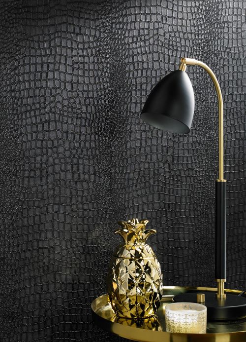 Faux Leather Wallpaper Wallpaper Caiman anthracite grey Room View