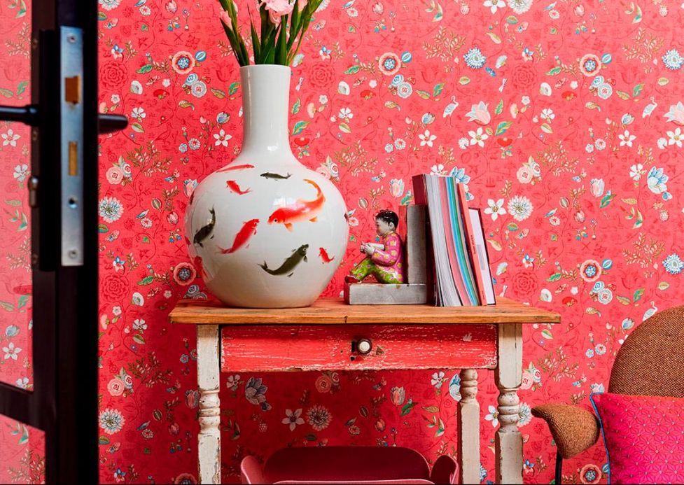 Red Wallpaper Wallpaper Carline antique pink Room View