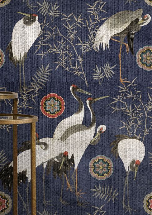 Oriental Wallpaper Wall mural Tsuru dark blue Room View