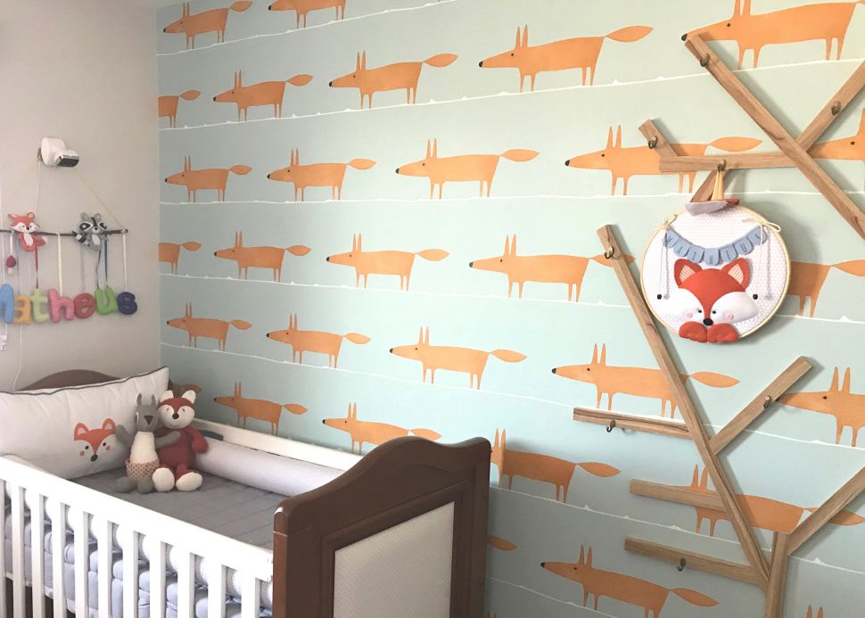 Orange Wallpaper Wallpaper What does the Fox say pale turquoise Room View