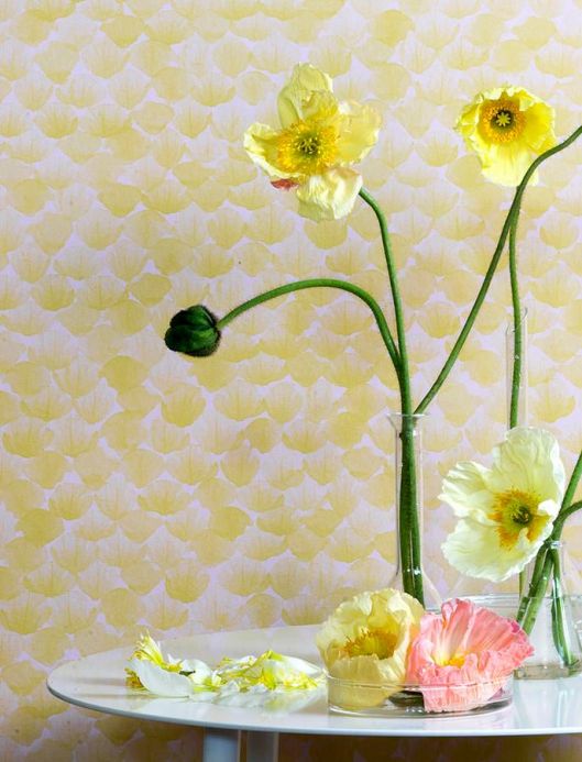 Papel pintado botánico Papel pintado Poppy amarillo limón Ver habitación