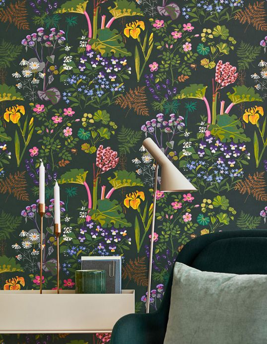 Papel de parede floral Papel de parede Singa cinza negrusco Ver quarto