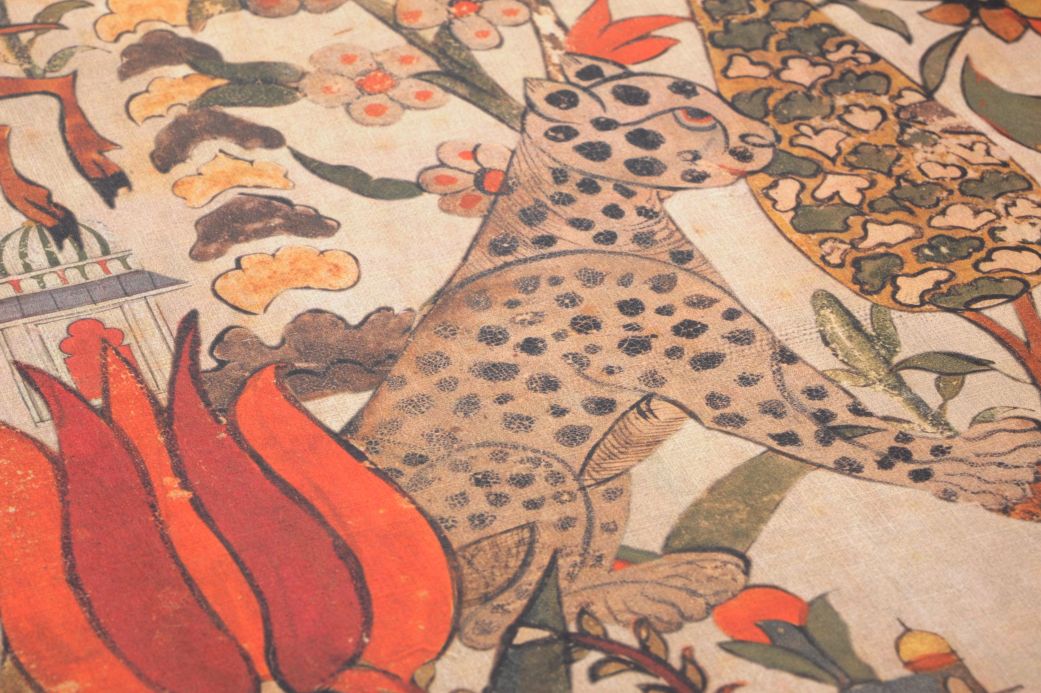 Papier peint avec des tigres et des léopards Papier peint Algerian Tale orange rouge Vue détail