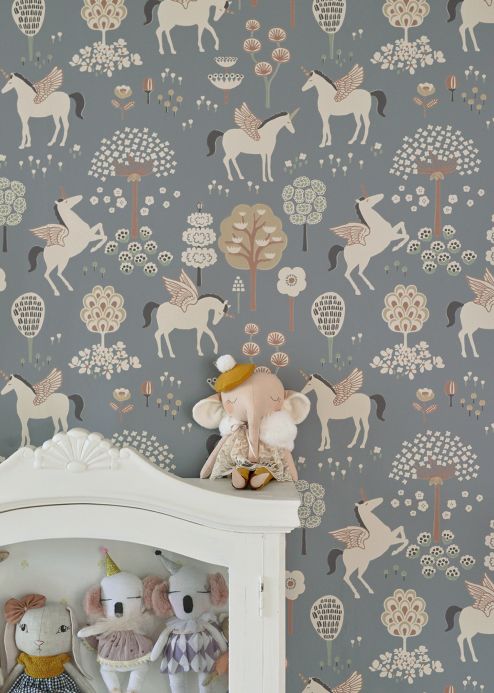 Children’s Wallpaper Wallpaper True Unicorns dark grey Room View