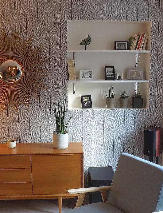 Designer Wallpaper Herringbone black Room View