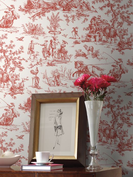 Wallpaper Wallpaper Toile de Jouy red Room View