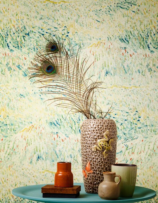 Papel pintado botánico Papel pintado VanGogh Meadow turquesa menta Ver habitación