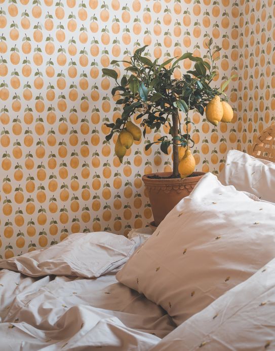 Papel pintado botánico Papel pintado Henriette amarillo oro Ver habitación