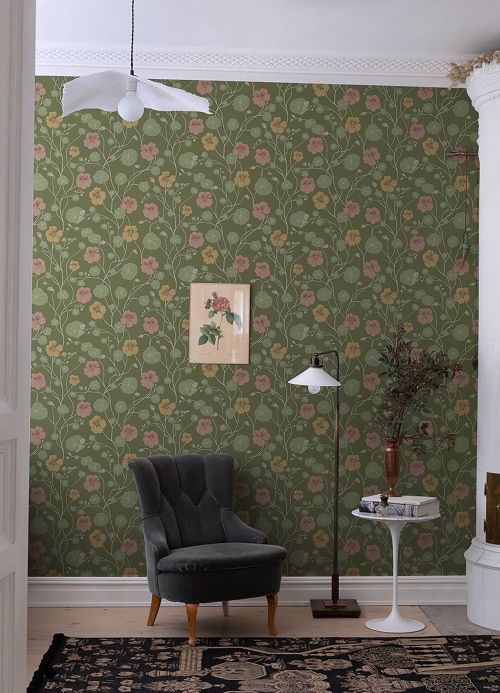 Modern Wallpaper Wallpaper Vika olive green Room View