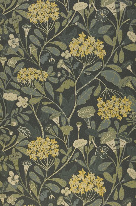 Non-woven Wallpaper Wallpaper Flowery grey olive Roll Width