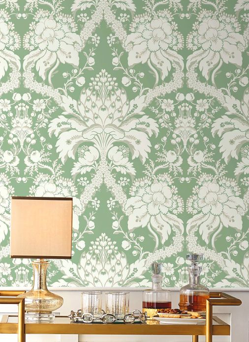 Papel pintado damasco Papel pintado Royal Artichoke verde reseda Ver habitación