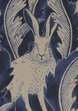 Hares in Hiding Stahlblau Muster