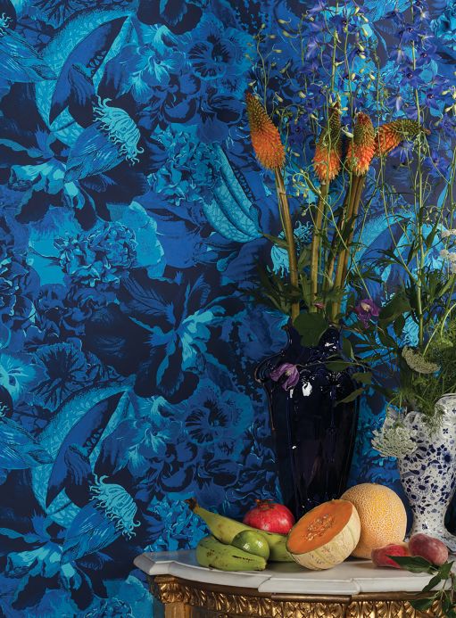 Papel pintado botánico Papel pintado Silvam tonos de azul Ver habitación