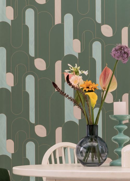 Geometric Wallpaper Wallpaper Morosi pine green Room View