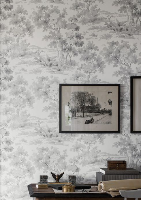 Papel pintado botánico Papel pintado Calobra tonos de gris Ver habitación