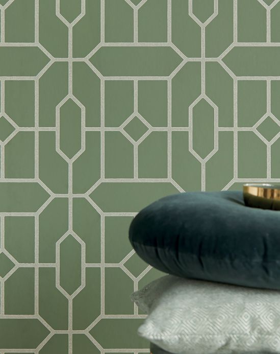 Geometric Wallpaper Wallpaper Worana mint green Room View