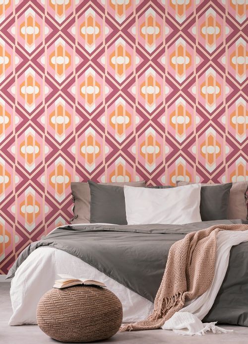 Geometric Wallpaper Wallpaper Jorma claret violet Room View