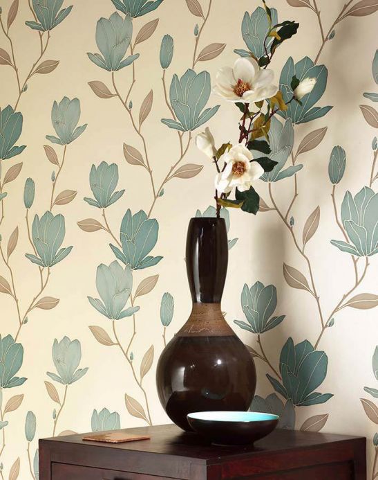 Archiv Wallpaper Magnolia mint turquoise Room View