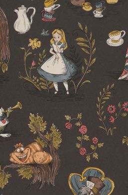 Wallpaper Alice in Wonderland grey brown A4-Ausschnitt
