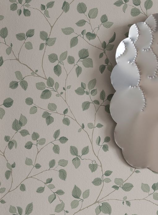 Leaf and Foliage Wallpaper Wallpaper Bokskog pale pine green Room View