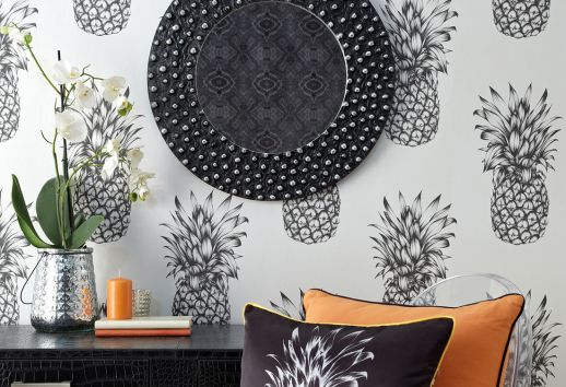 Wallpaper Pineapple Paradise black grey Room View